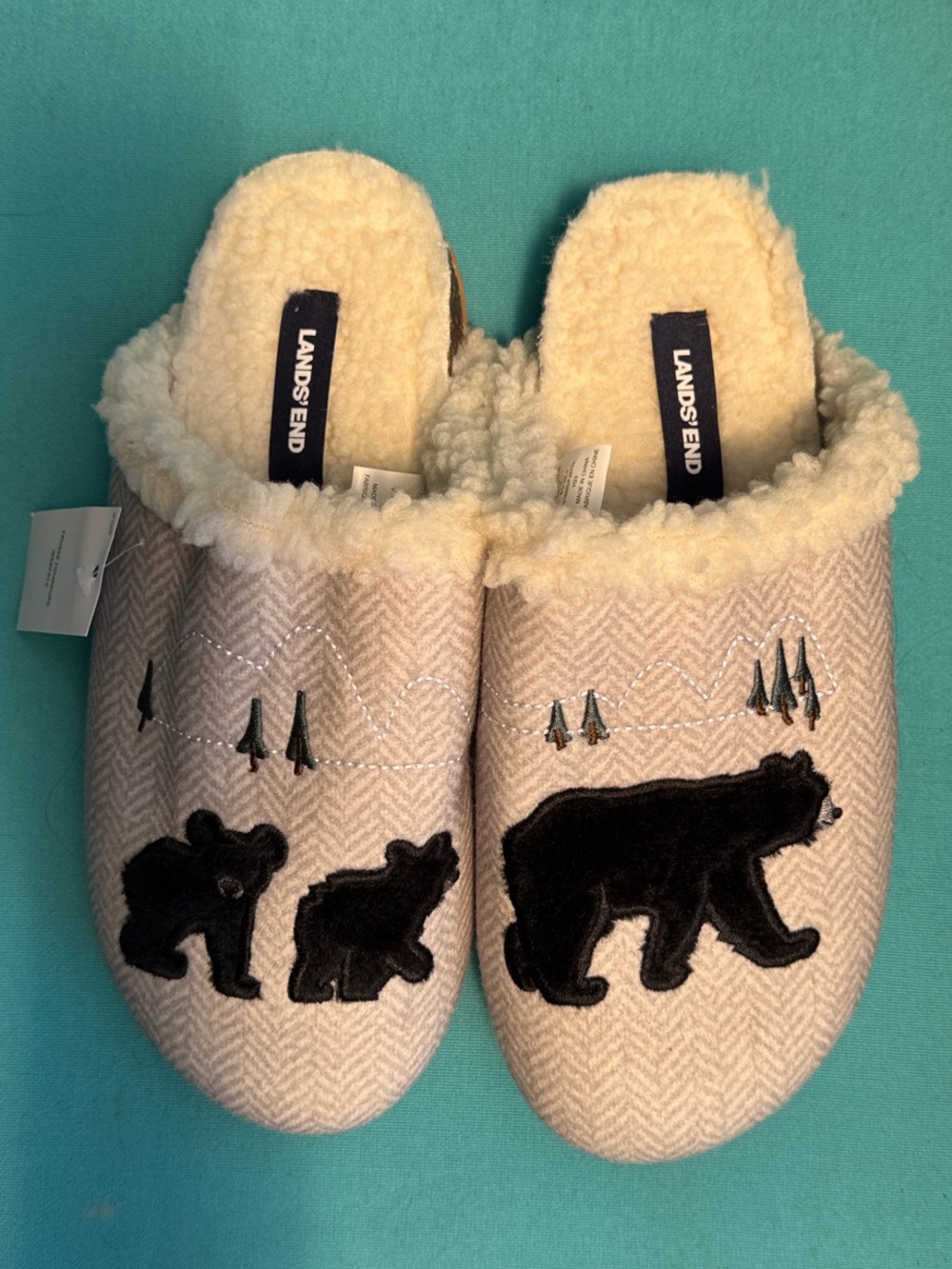 Lands' End Cream Sherpa-Lined Women’s Bear Slippers